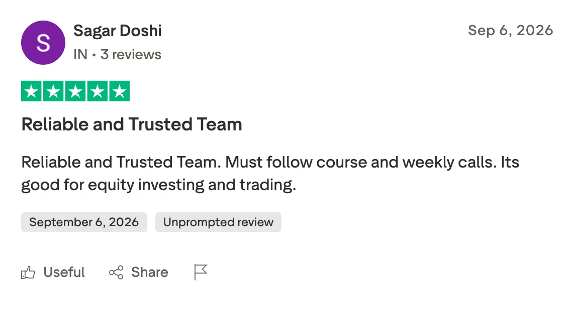 5-star Trustpilot review by Sagar Doshi: reliable and trusted team